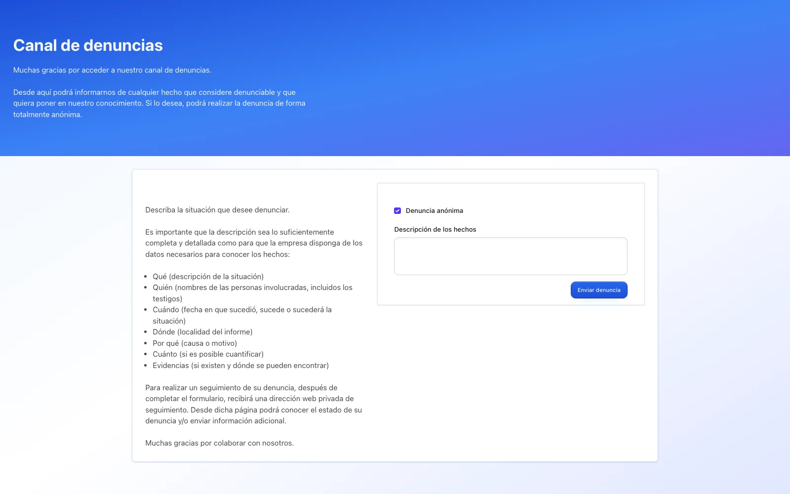 Canal de denuncias interno en TalentoHQ: formulario anónimo con categorías configurables