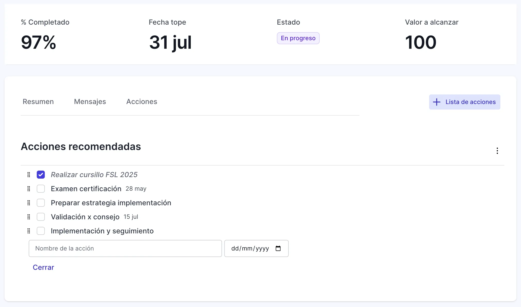 seguimiento de acciones de objetivos