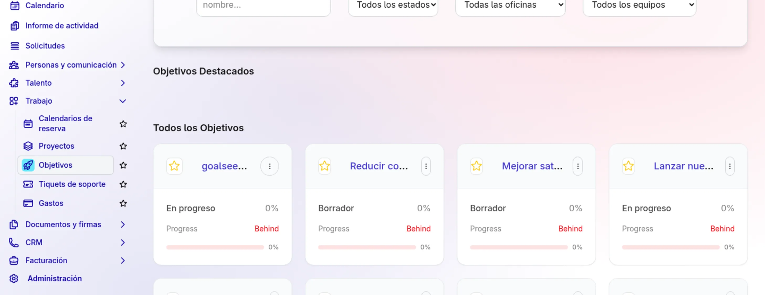 Alta de objetivos