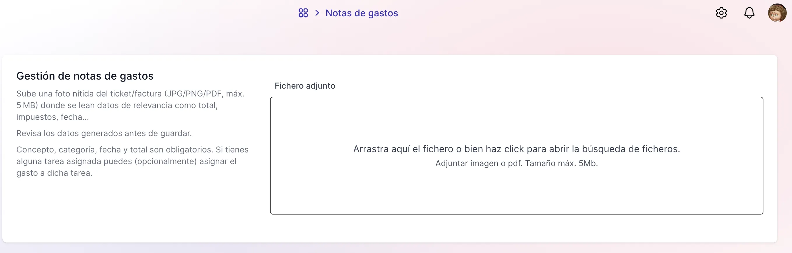 alta de tickets y notas de gasto automatica con IA