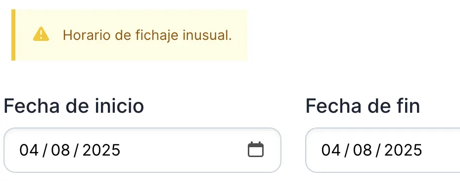 Aviso automático de fichaje inusual