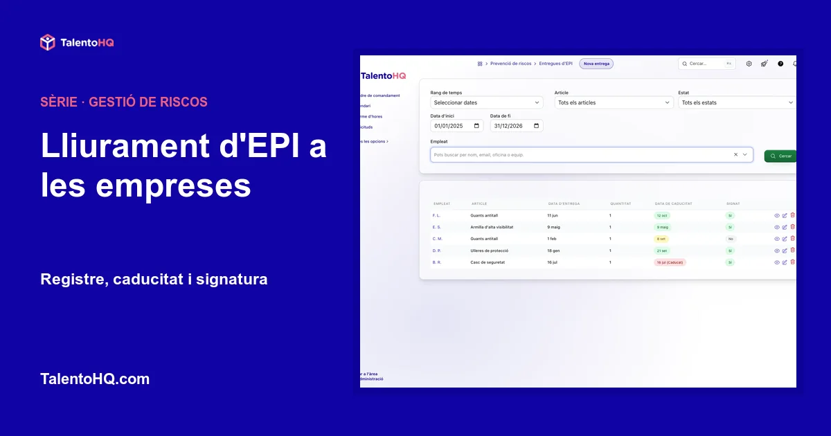 Lliurament d'EPI a les empreses: registre, caducitat i signatura