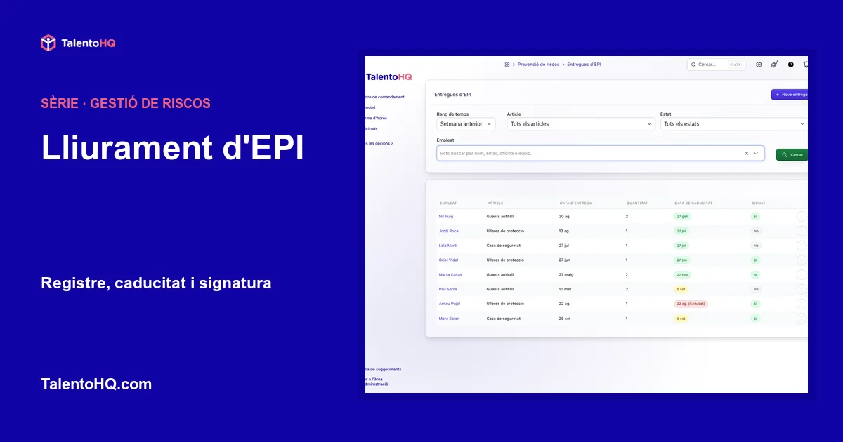 Lliurament d'EPI: registre, caducitat i signatura