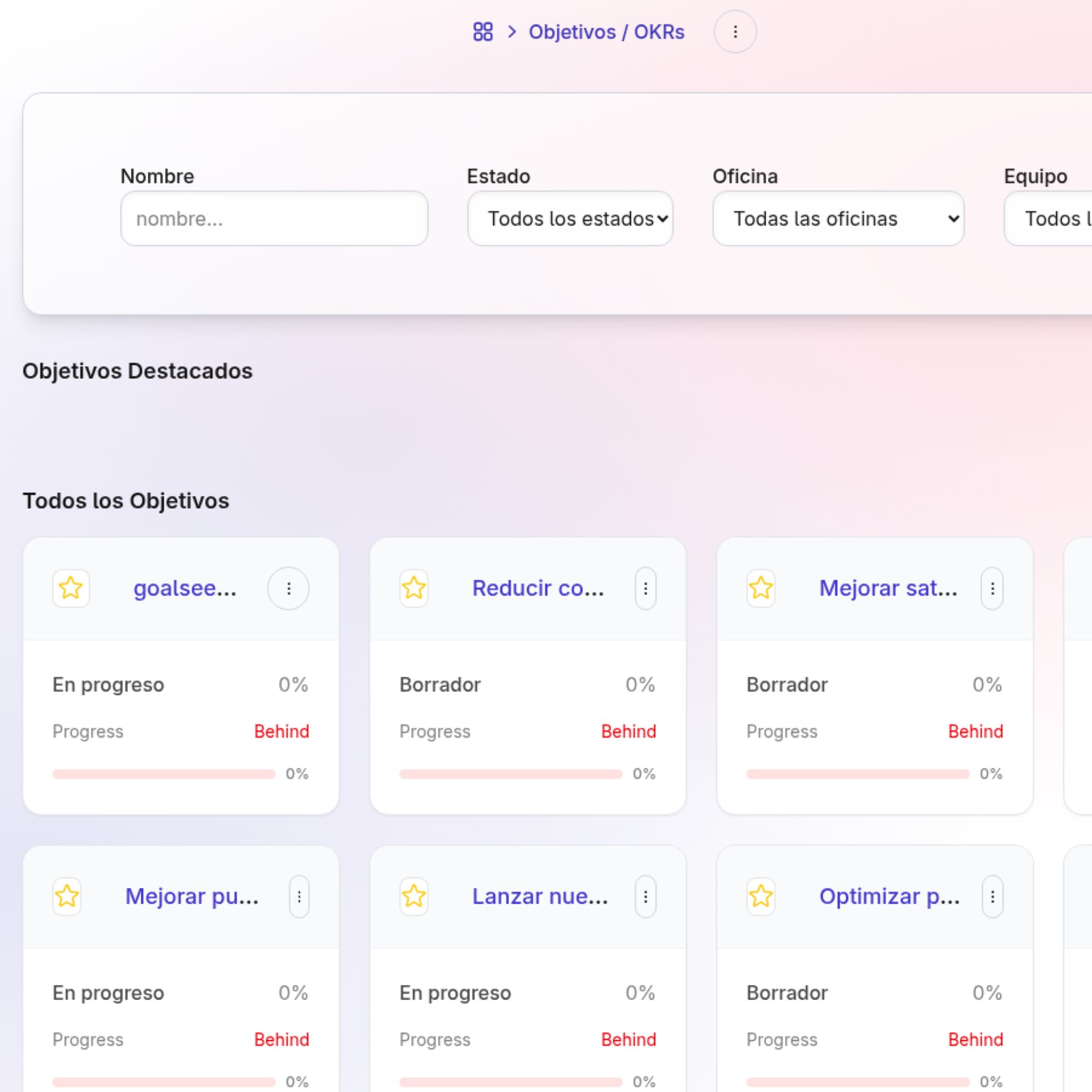 Creación y seguimiento de objetivos y OKRs