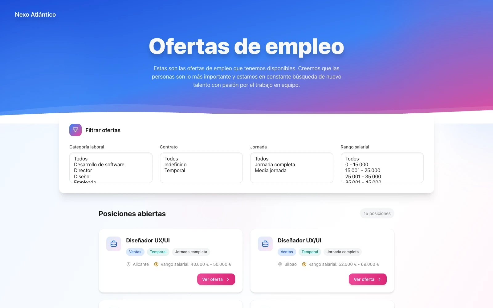 Página de ofertas de empleo personalizada con temas en TalentoHQ