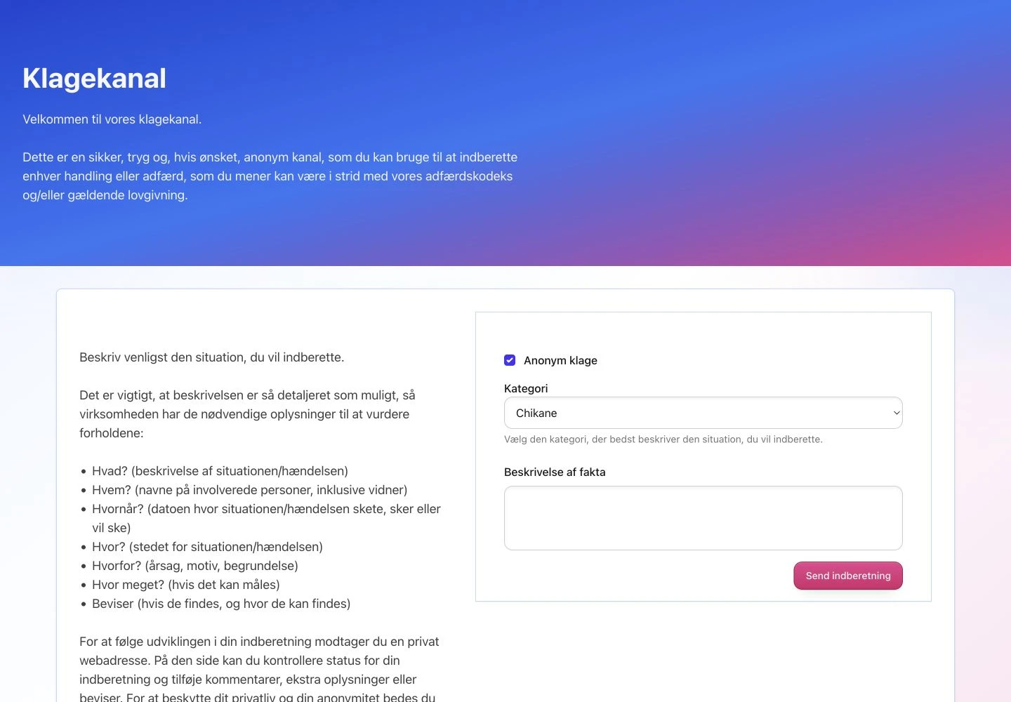 Offentlig whistleblowerformular i TalentoHQ