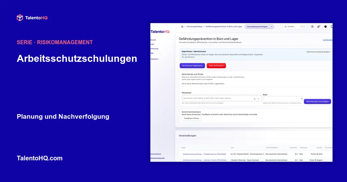 Arbeitsschutzschulungen: Planung und Nachverfolgung