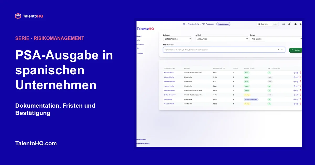 PSA-Ausgabe in spanischen Unternehmen: Dokumentation, Fristen und Bestätigung