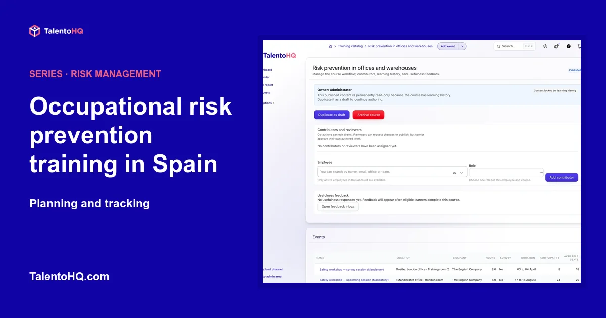Occupational risk prevention training in Spain: planning and tracking
