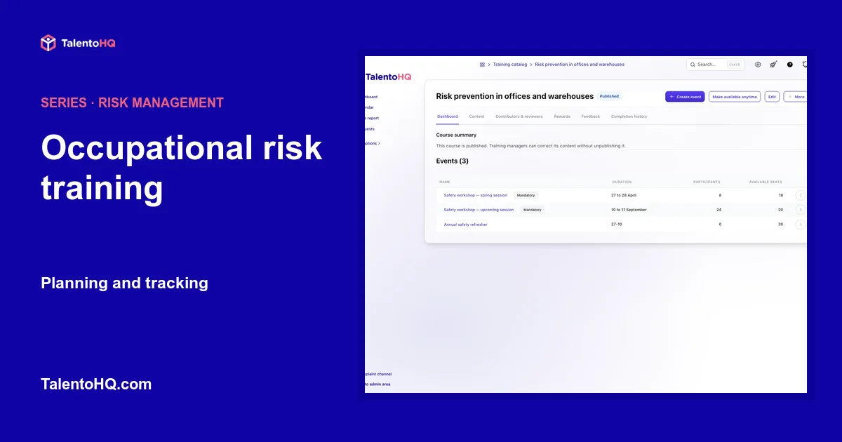 Occupational risk training: planning and tracking