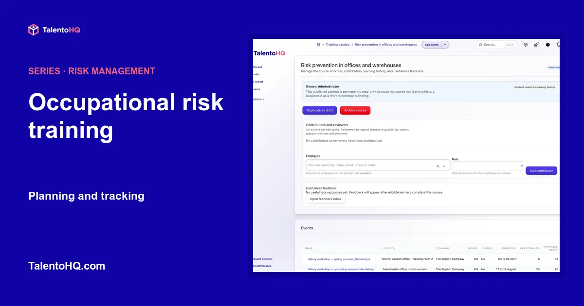 Occupational risk training: planning and tracking