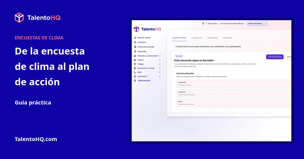 Portada de la guía de encuesta de clima a plan de acción en TalentoHQ