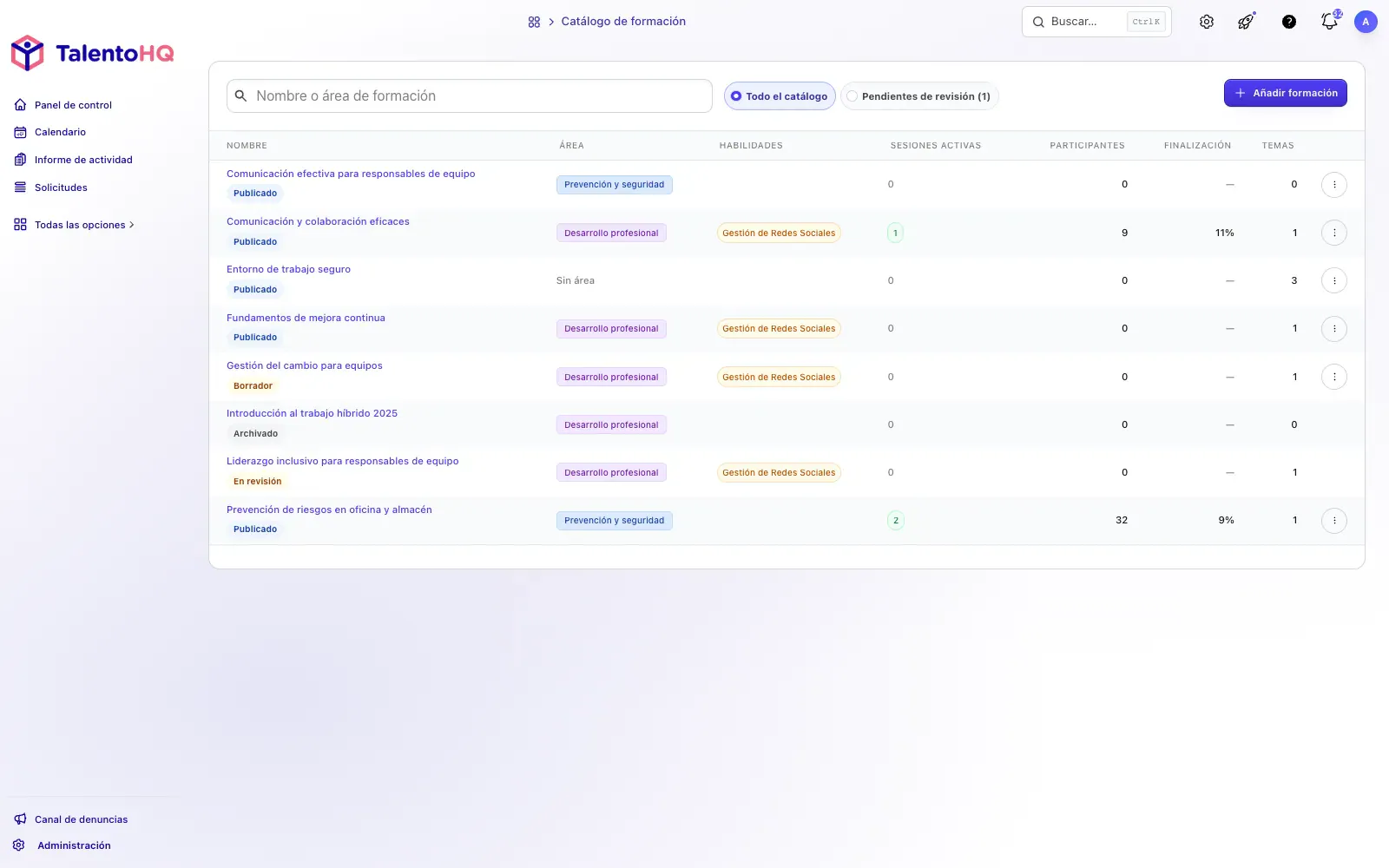 Curso de TalentoHQ con contenido y seguimiento de progreso