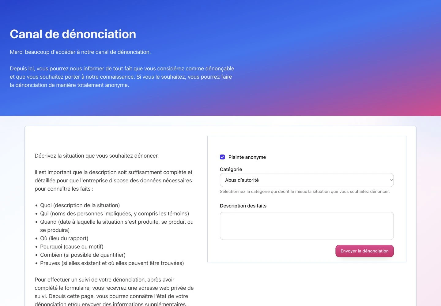 Formulaire public du dispositif d’alerte TalentoHQ