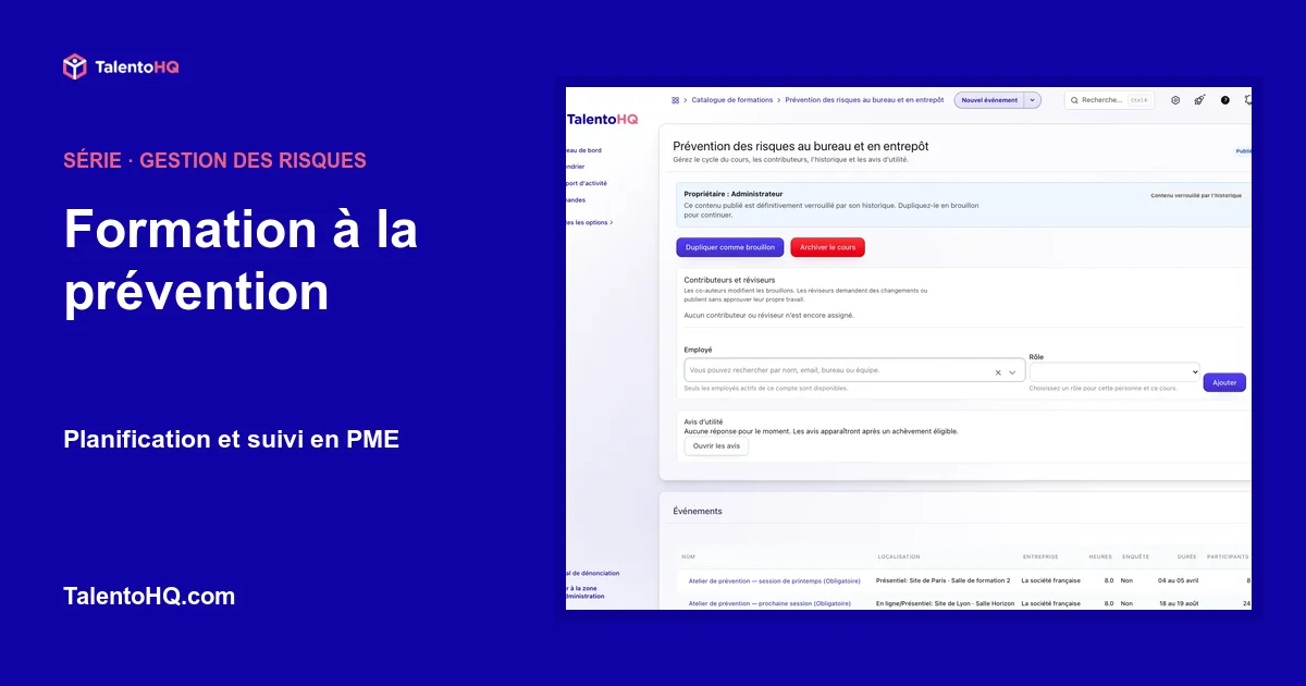 Formation à la prévention : planification et suivi en PME