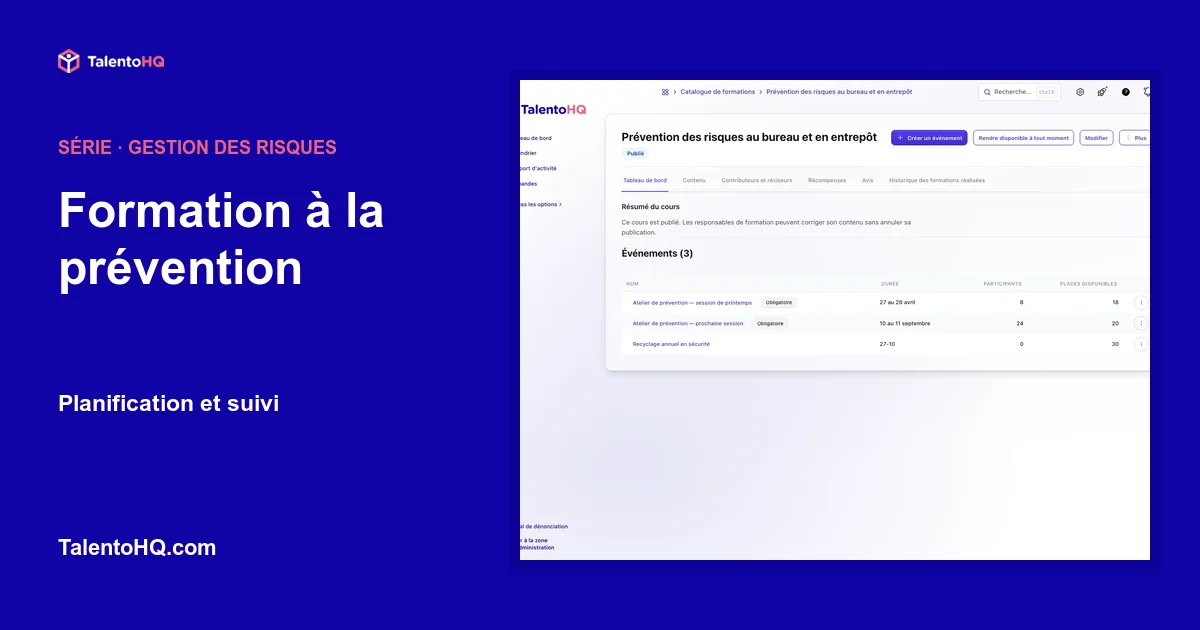 Formation à la prévention : planification et suivi