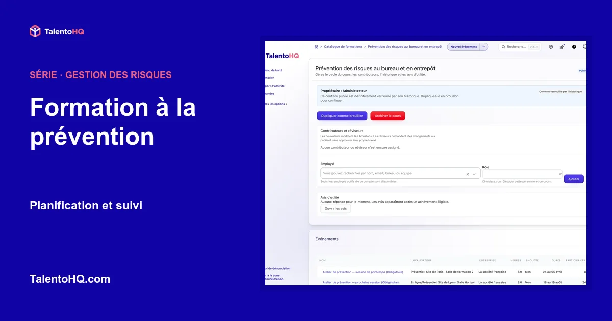 Formation à la prévention : planification et suivi