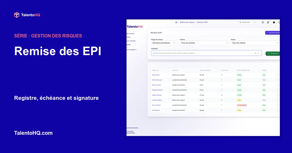 Remise des EPI : registre, échéance et signature
