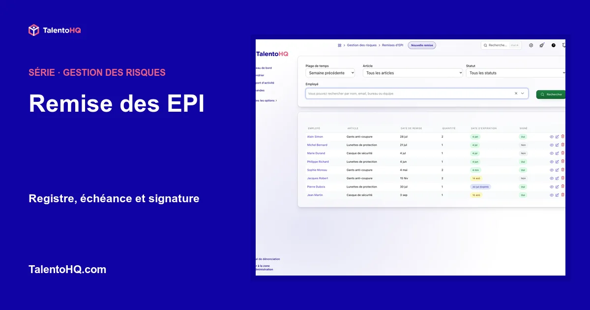 Remise des EPI : registre, échéance et signature