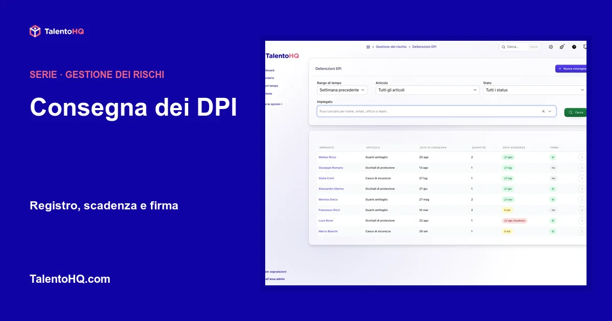Consegna dei DPI: registro, scadenza e firma