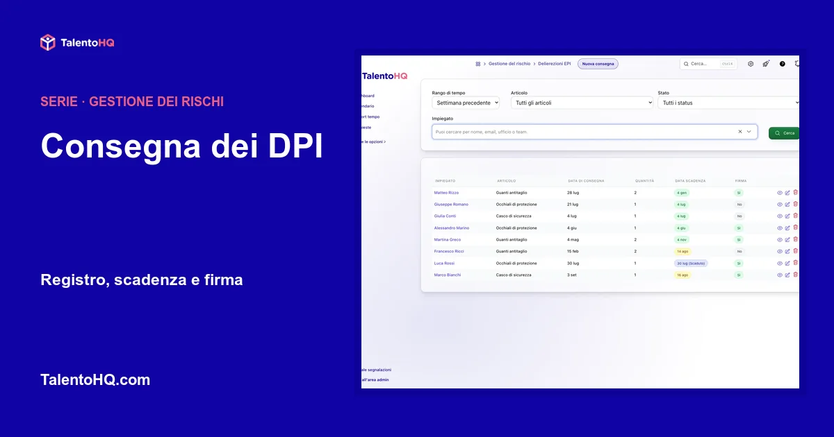 Consegna dei DPI: registro, scadenza e firma