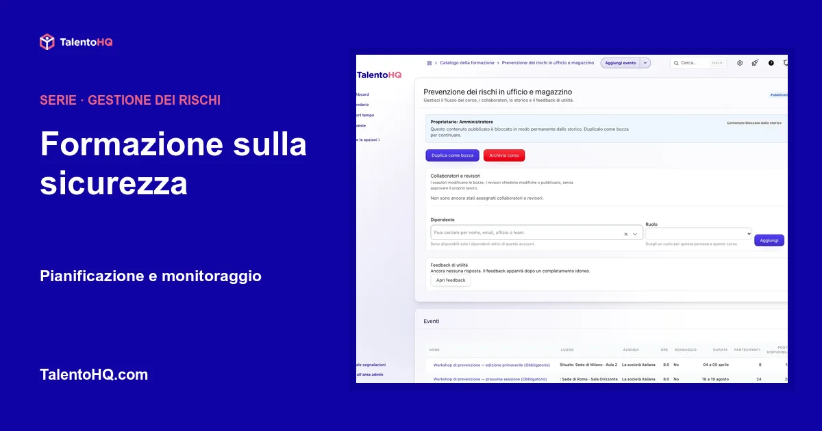 Formazione sulla sicurezza: pianificazione e monitoraggio