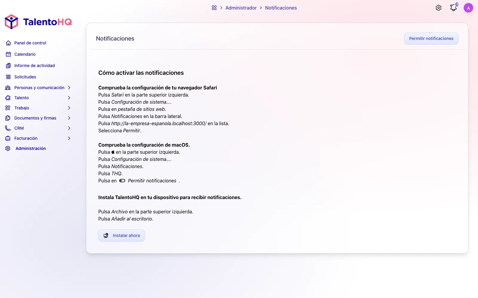 Native notification permissions