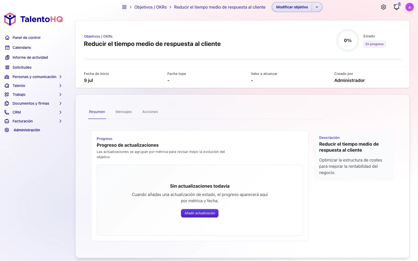 Seguimiento de objetivos y OKRs dentro de reuniones uno a uno