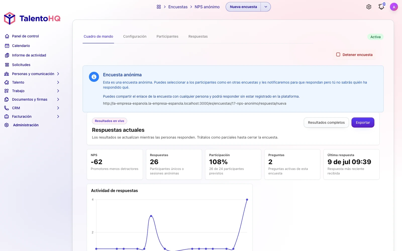 Public NPS survey page - TalentoHQ