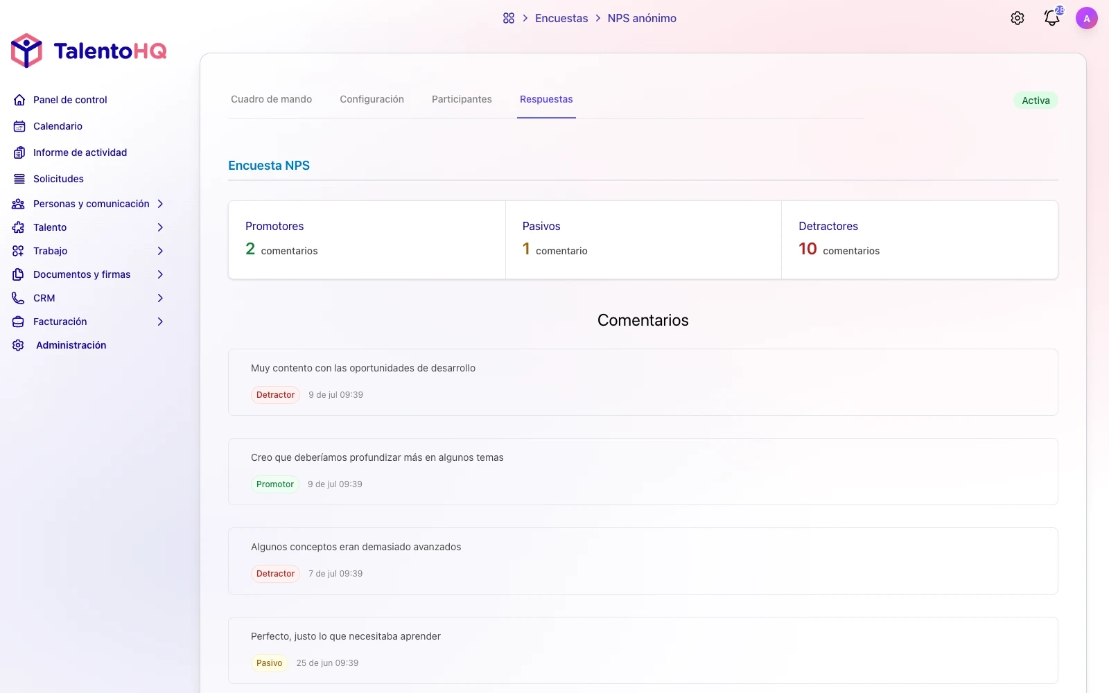 TalentoHQ NPS Dashboard