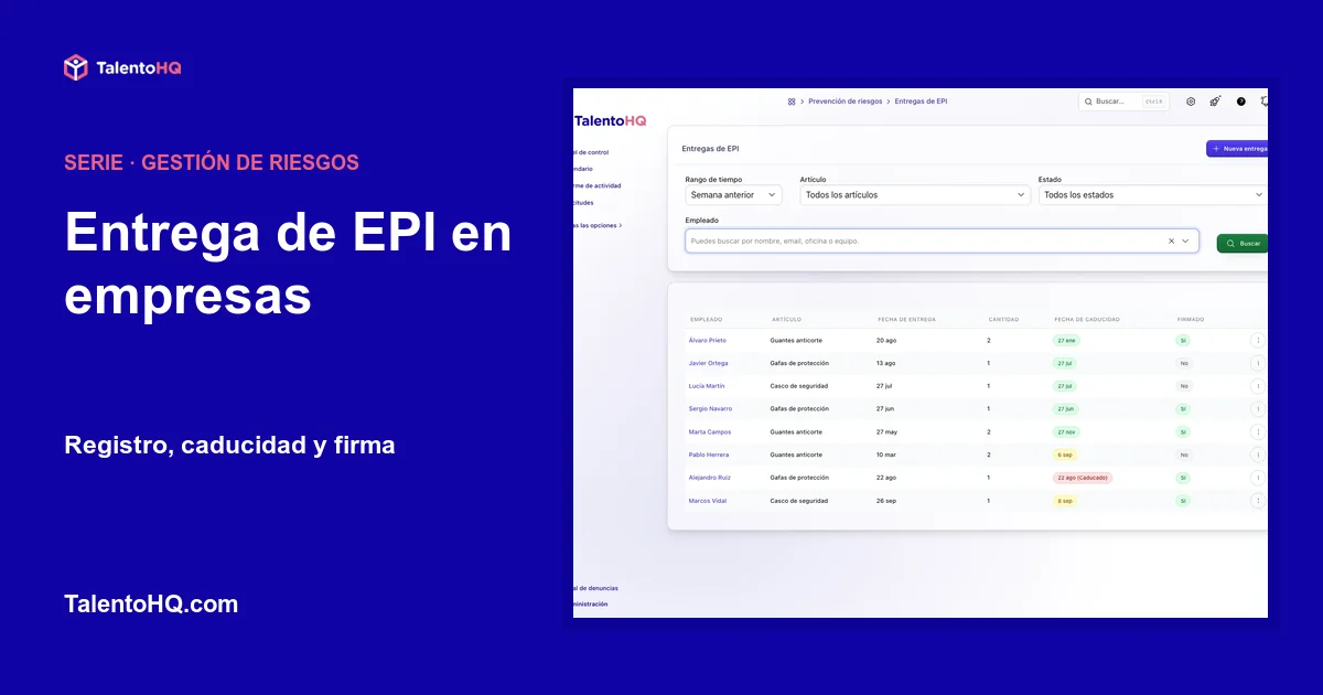 Entrega de EPI en empresas: registro, caducidad y firma