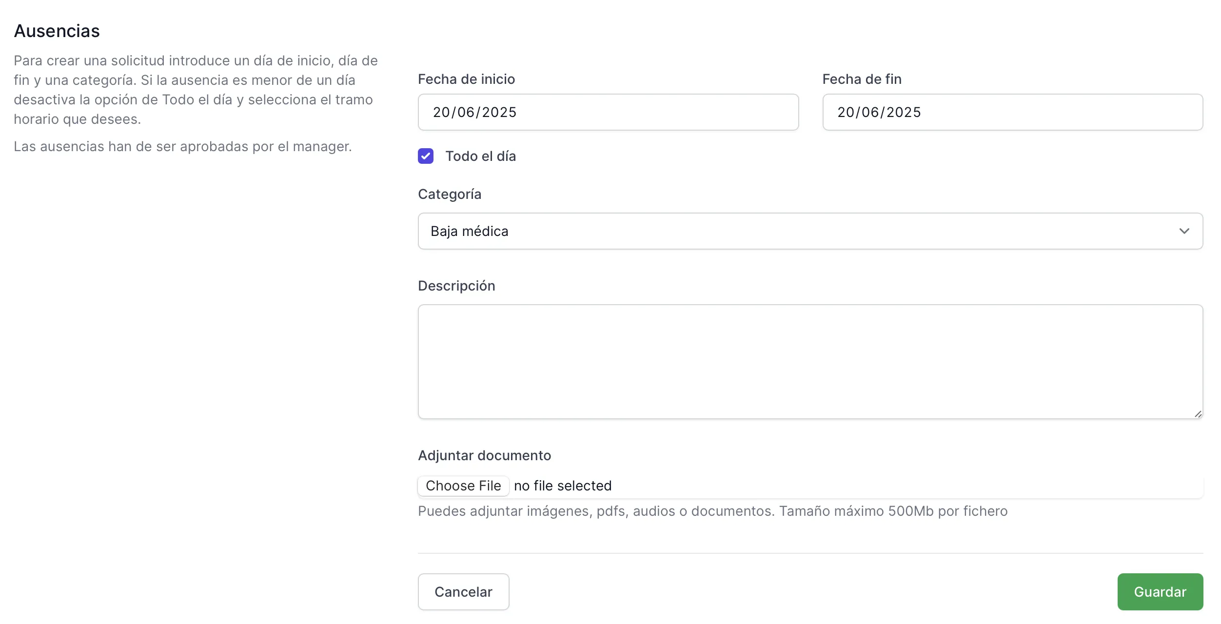 solicitud de ausencia, baja o vacaciones