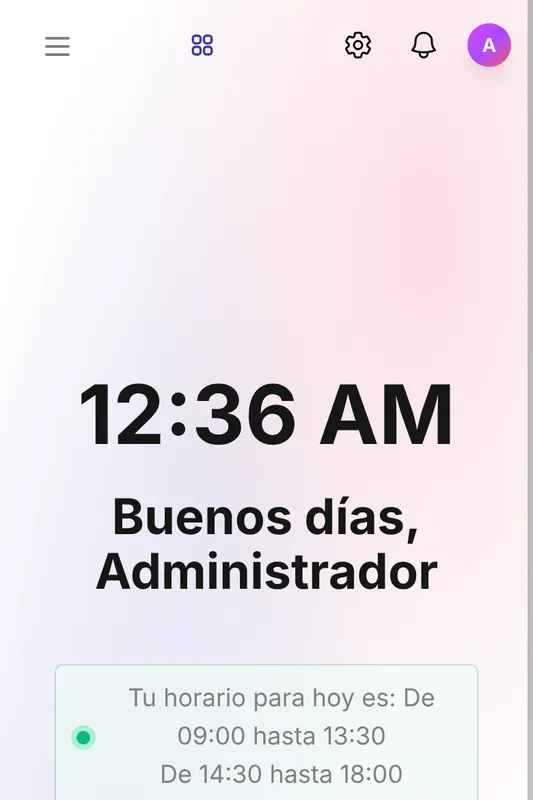 Vista móvil de TalentoHQ en español con módulos de gestión para equipo, calendario, solicitudes, gastos y proyectos.