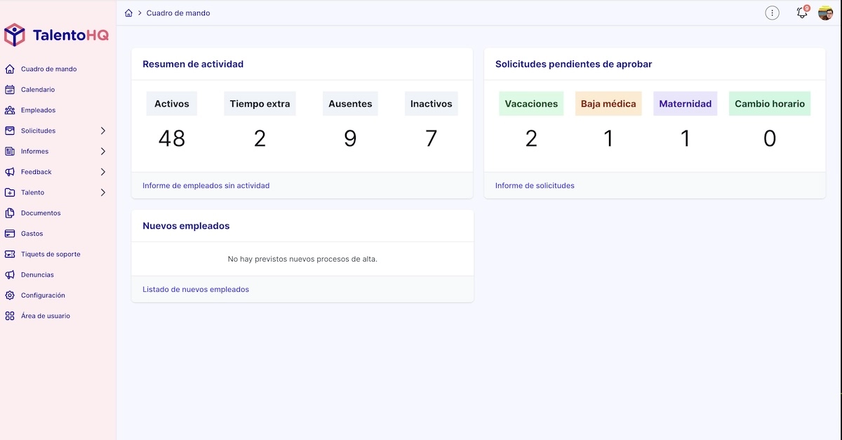 Attendance, presence and activity control in talentohq.com