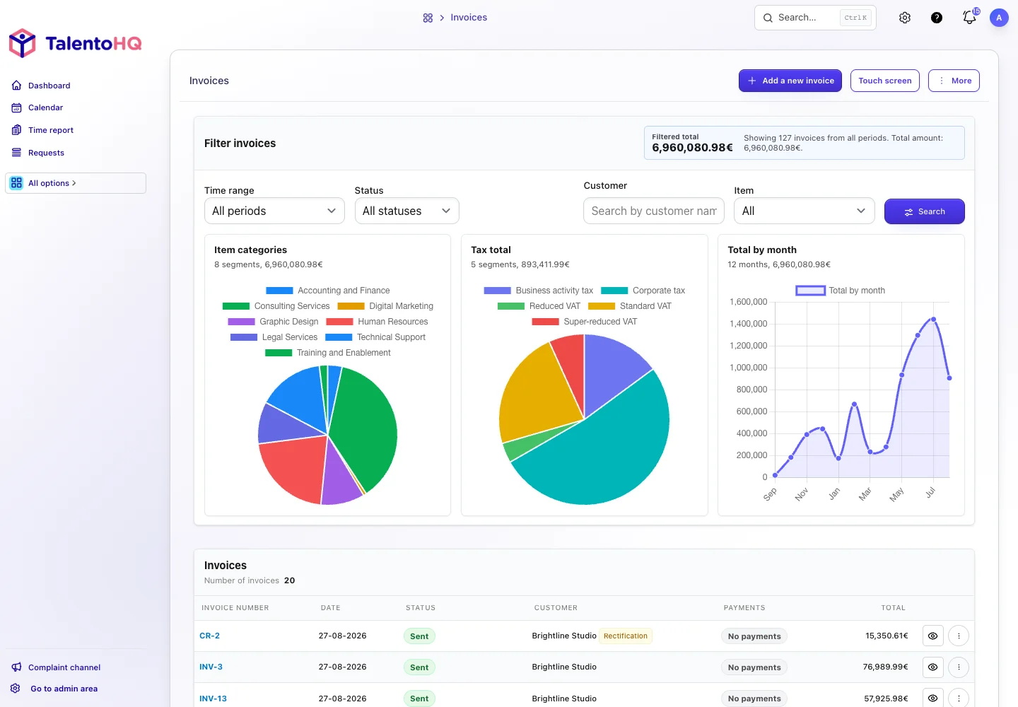 Invoice list and billing dashboard in TalentoHQ