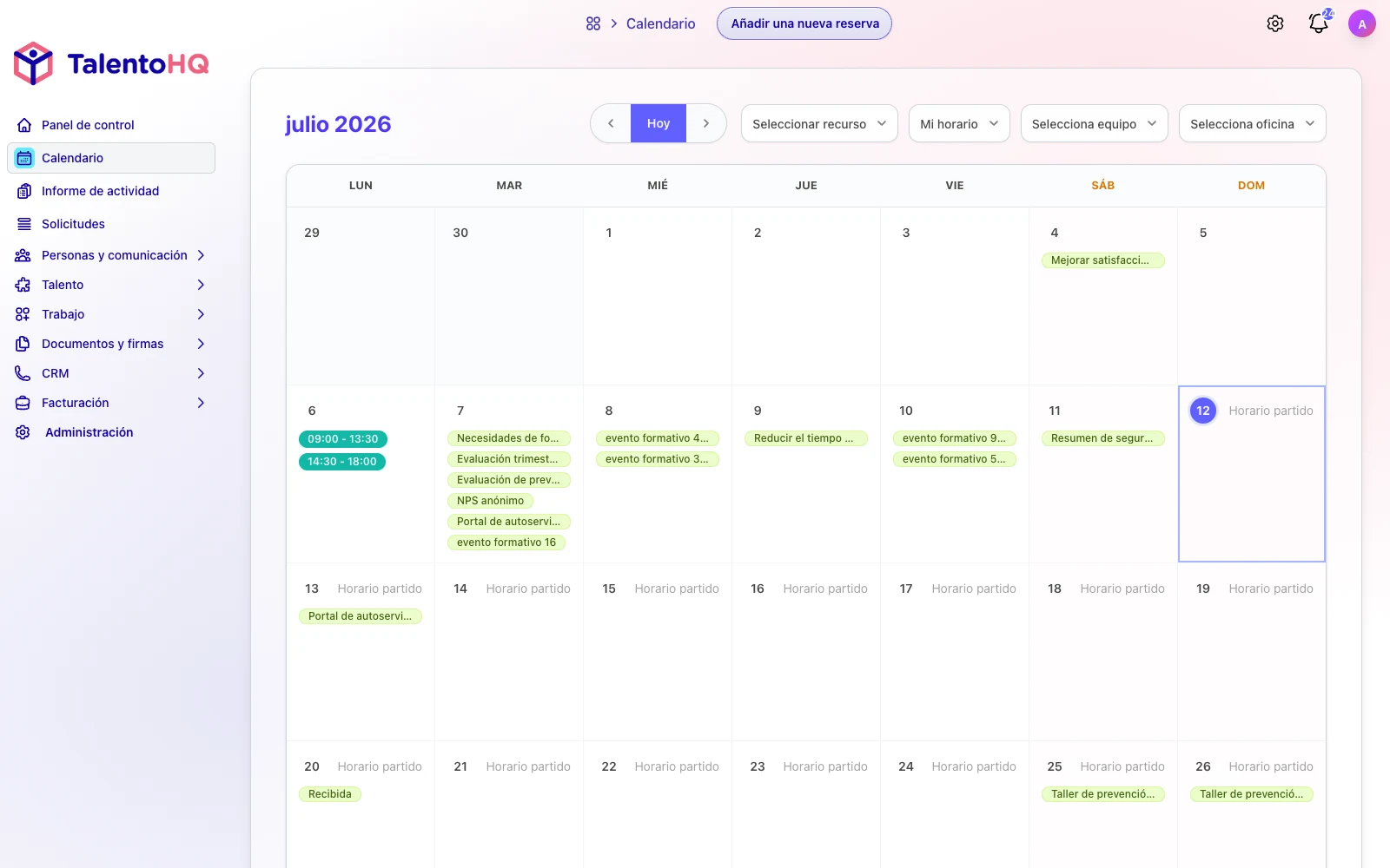 Calendario de empresa con actividad planificada