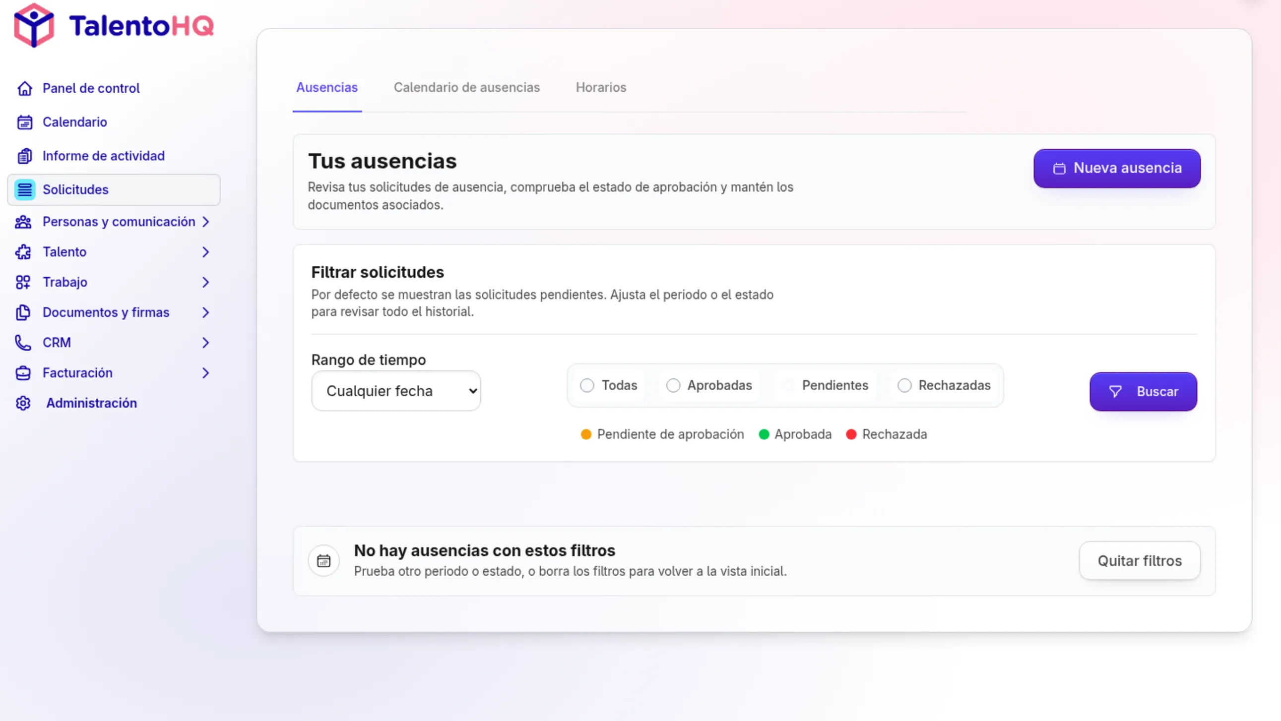 Calendario de ausencias por empleado