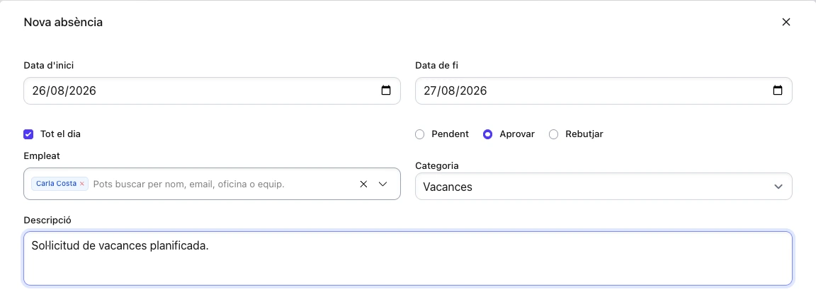 Aprovar o denegar sol·licituds d'absències i vacances