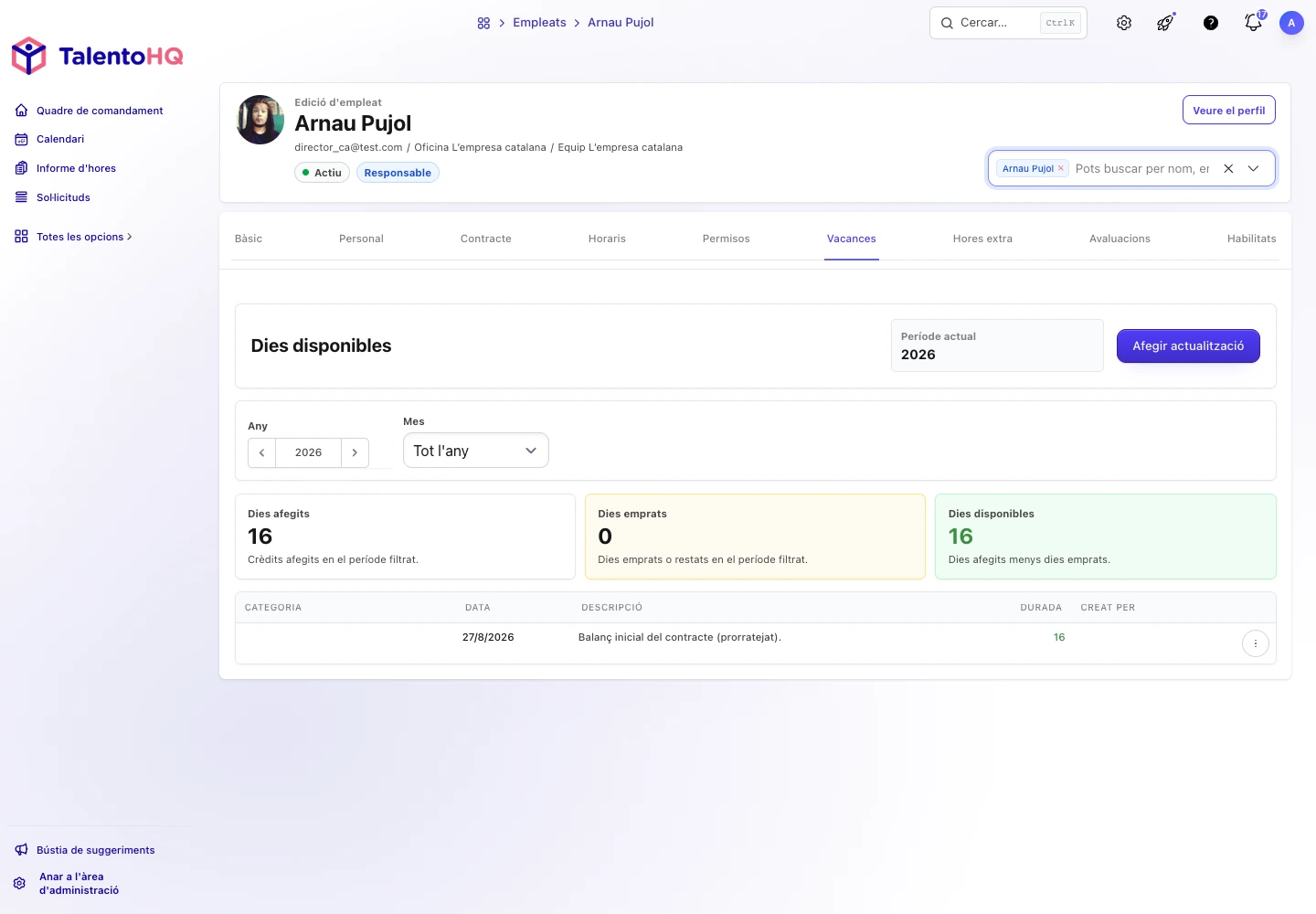 Gestió de dies disponibles dels empleats