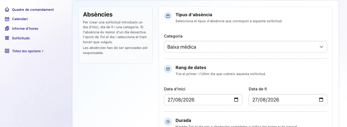 Formulari de sol·licitud d’absència en català