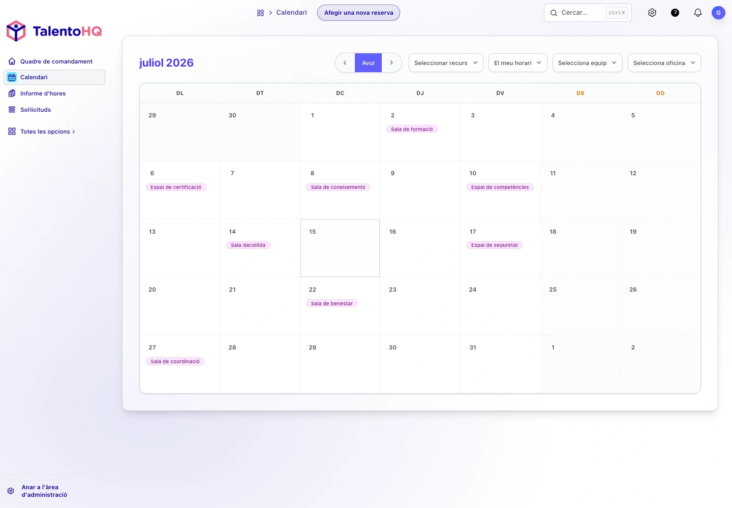 Calendari i gestió de presència del portal de l'empleat de TalentoHQ