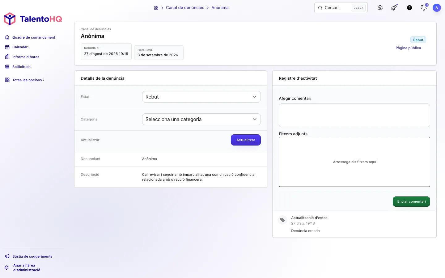 Expedient intern d'una denúncia de TalentoHQ en català