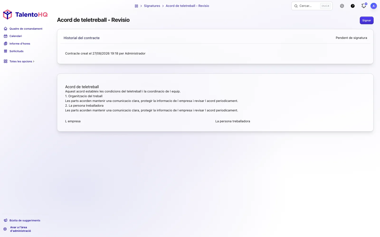 Distribució i signatura digital de documents laborals en català a TalentoHQ