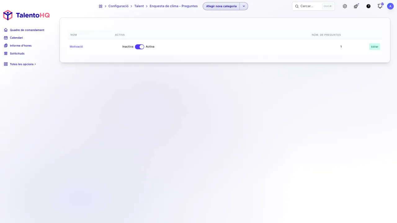 Preguntes d'una enquesta de clima laboral configurada a TalentoHQ
