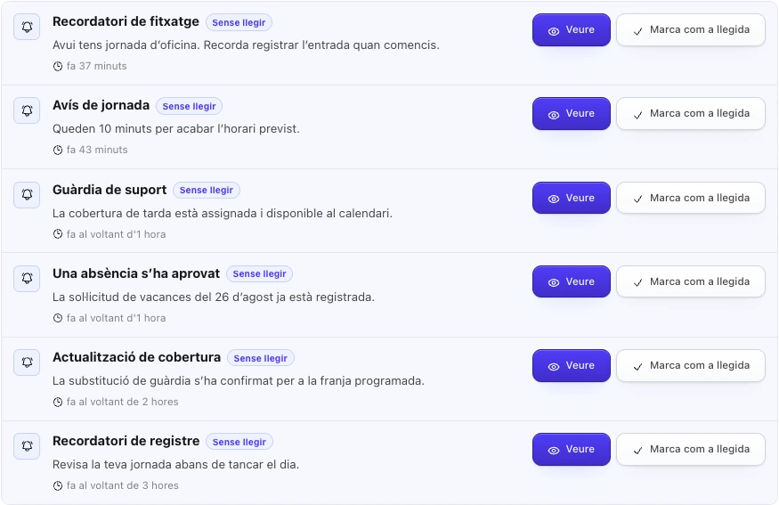 Avís de fitxatge fet fora de l'horari configurat