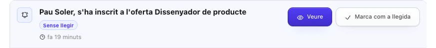 Exemple de notificació de fitxatge en català a TalentoHQ amb control dels horaris laborals