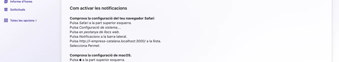 Dispositius amb notificacions actives per rebre avisos de fitxatge