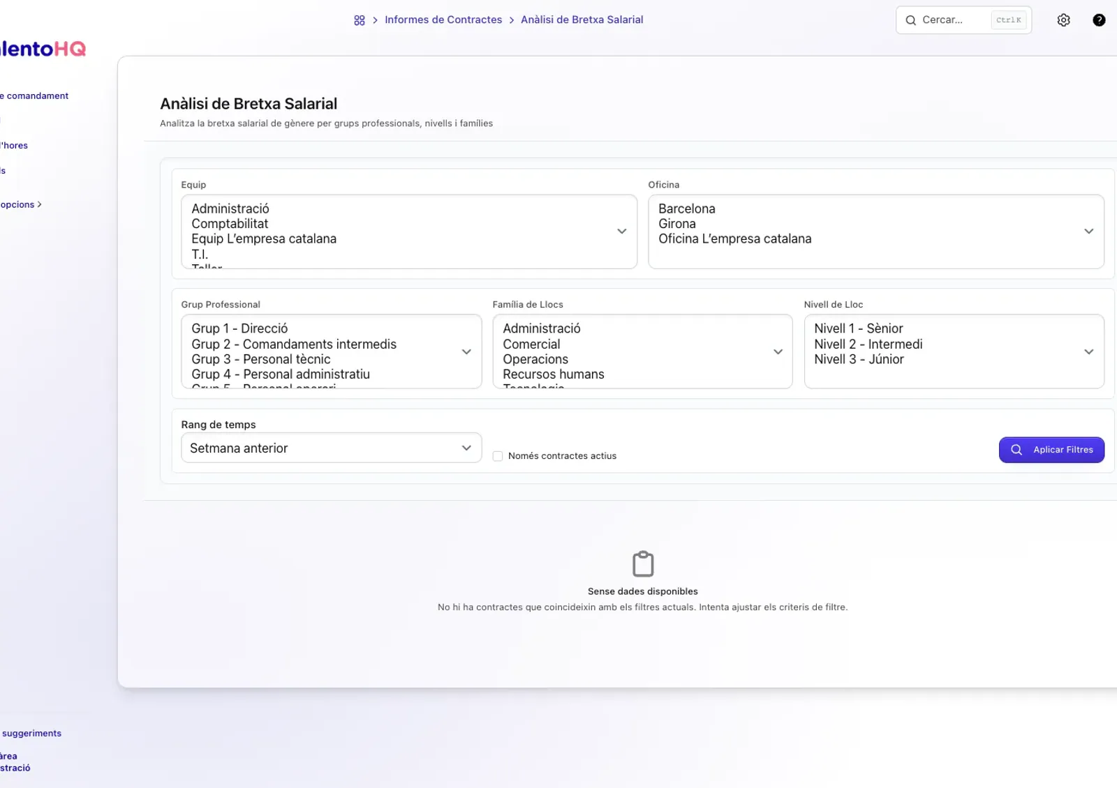 Informe de bretxa salarial a TalentoHQ amb dades desagregades per sexe i categoria professional