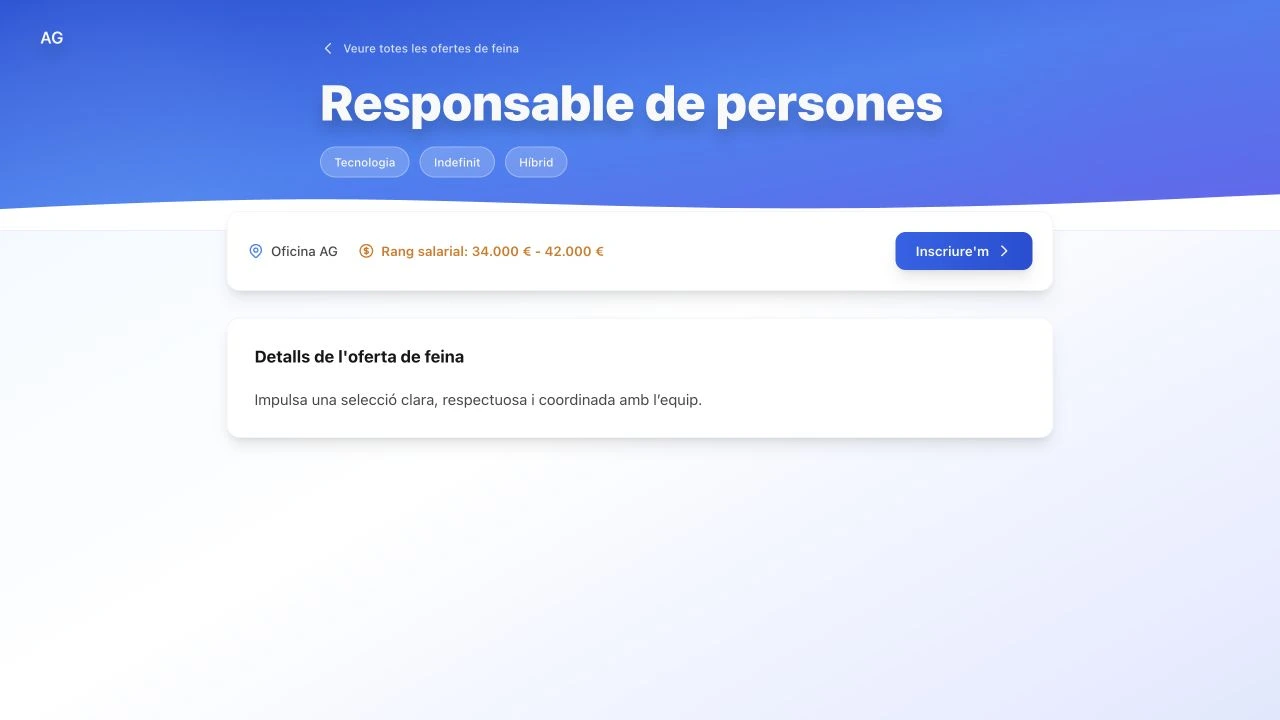 Exemple català de capçalera personalitzada d’una pàgina d’ofertes de feina a TalentoHQ