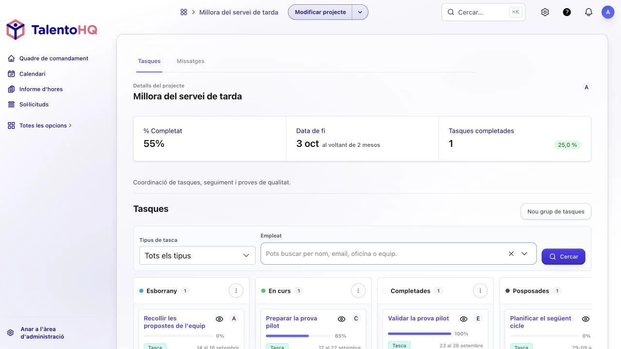Projecte amb tasques a TalentoHQ en català